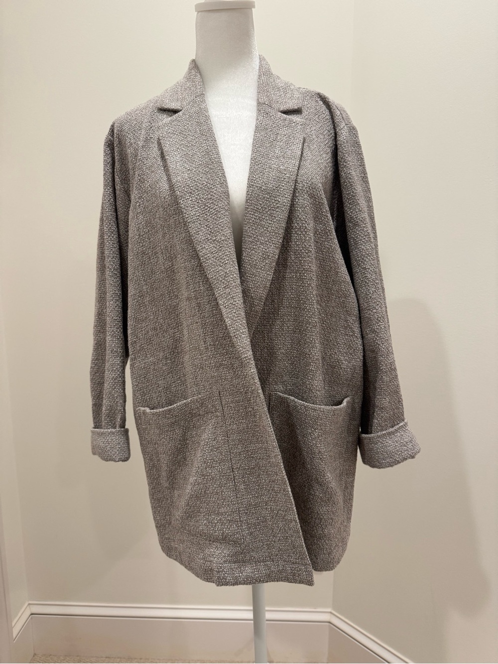 Relaxed Eileen Fisher Open-Front Women's Coatigan in Light Gray